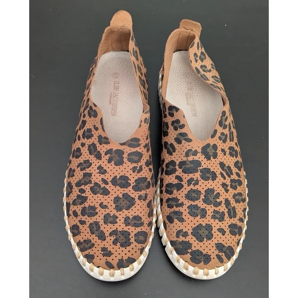 Isle Jacobsen Hornbaek‎ Tulip Sneakers Slip On Shoes Brown Animal Print Size 37